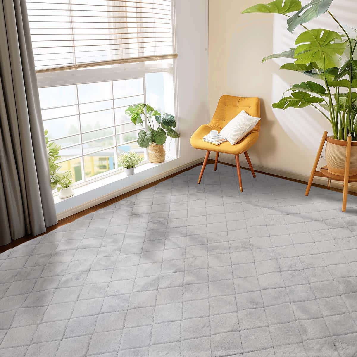 (C209) Grey Faux Rabbit Fur Area Rug, 8x10