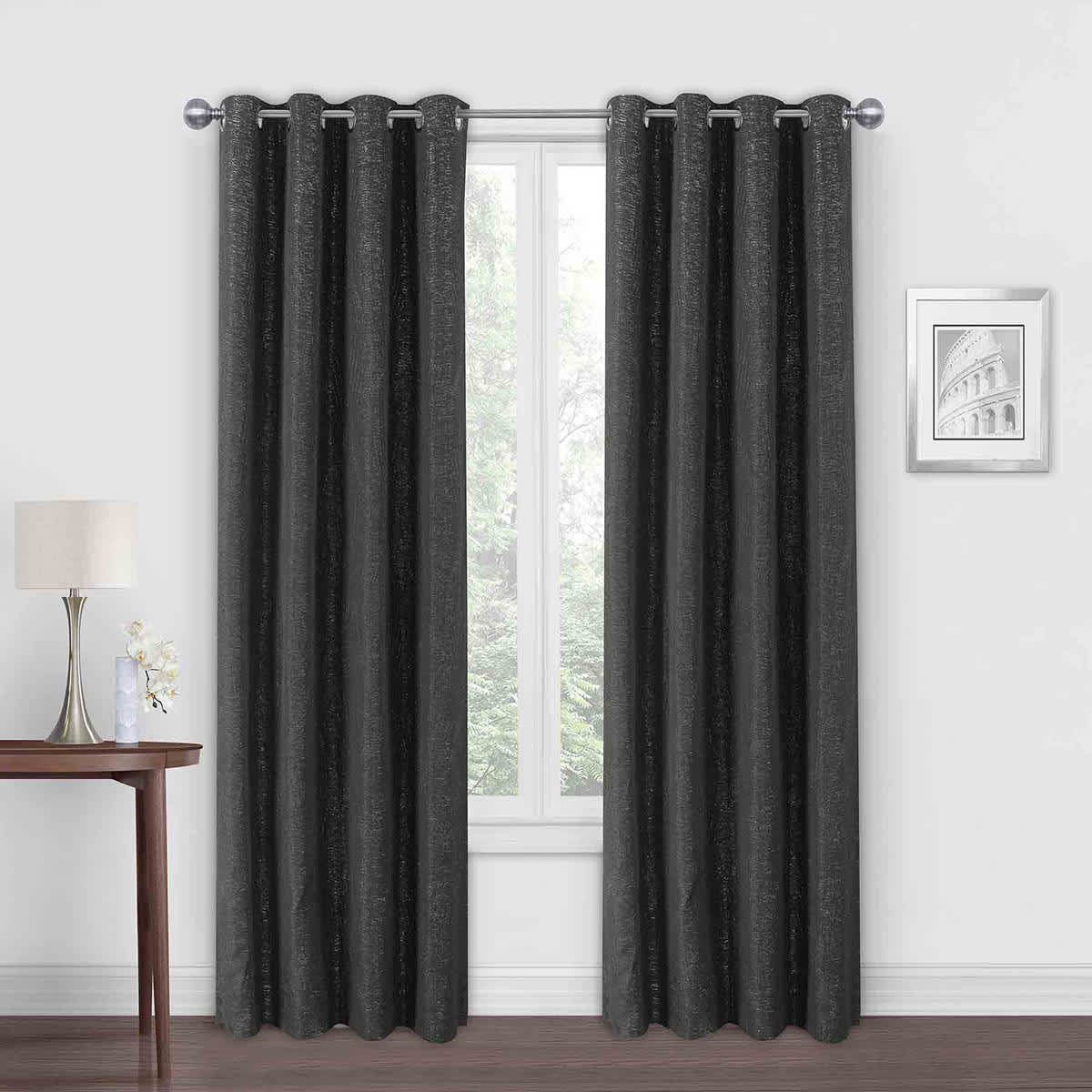 Brooks Black & Silver Blackout Grommet Curtain Panel, 84