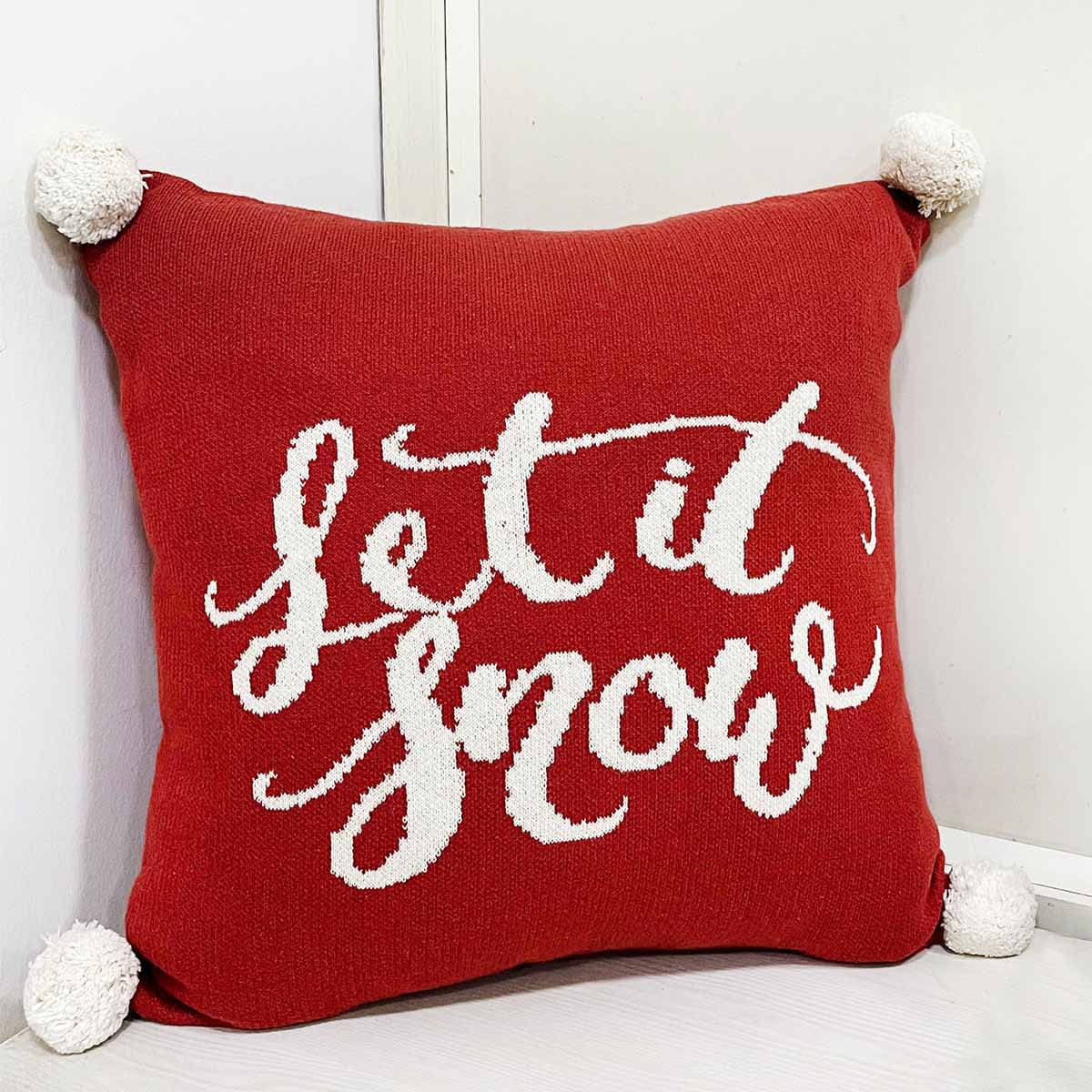 Honeybloom Let It Snow Red Knitted Throw Pillow 18 Cozy Holiday Decor At Home