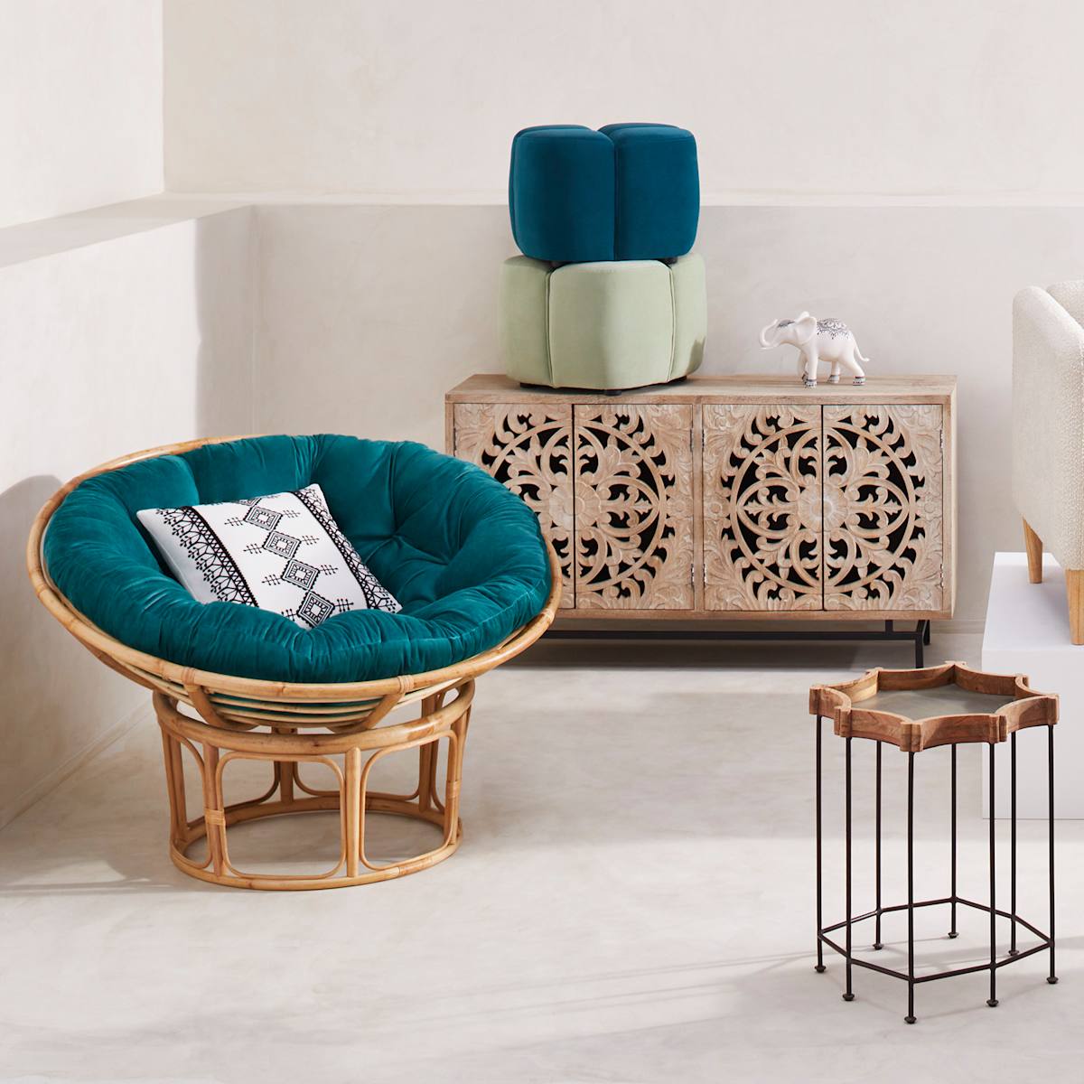 Papasan chair with stool top