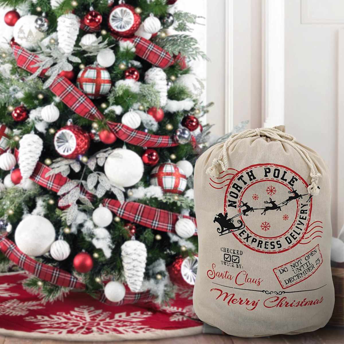 Jumbo North Pole Fabric Gift Bag 24 x27 Holiday Packaging At Home
