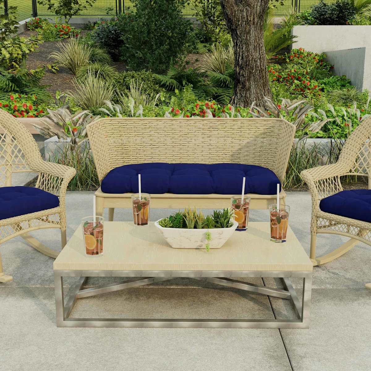 Outdoor wicker settee cushions hot sale