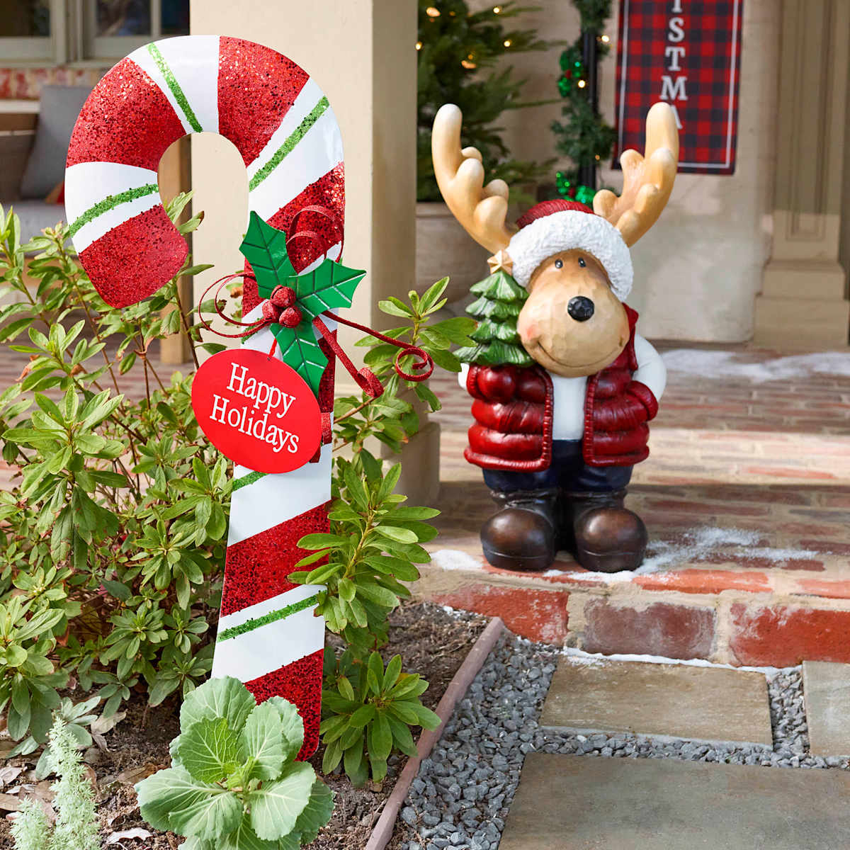 Homespun Holiday Glittered Candy Cane Yard Stake, 36"