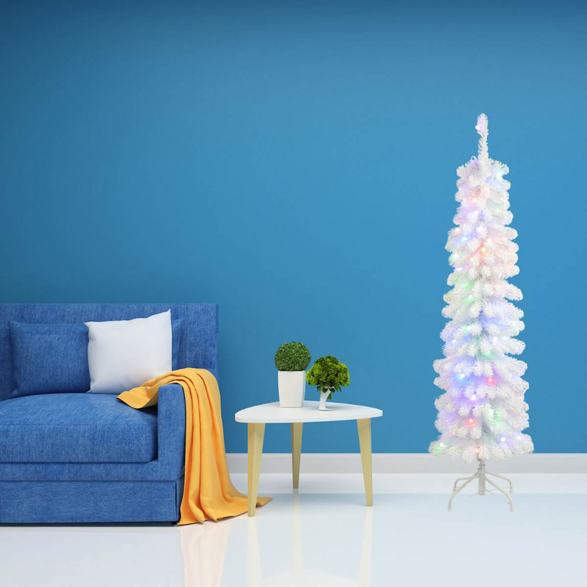 5ft Slim White Christmas Tree with G15 Multicolor Lights | At Home