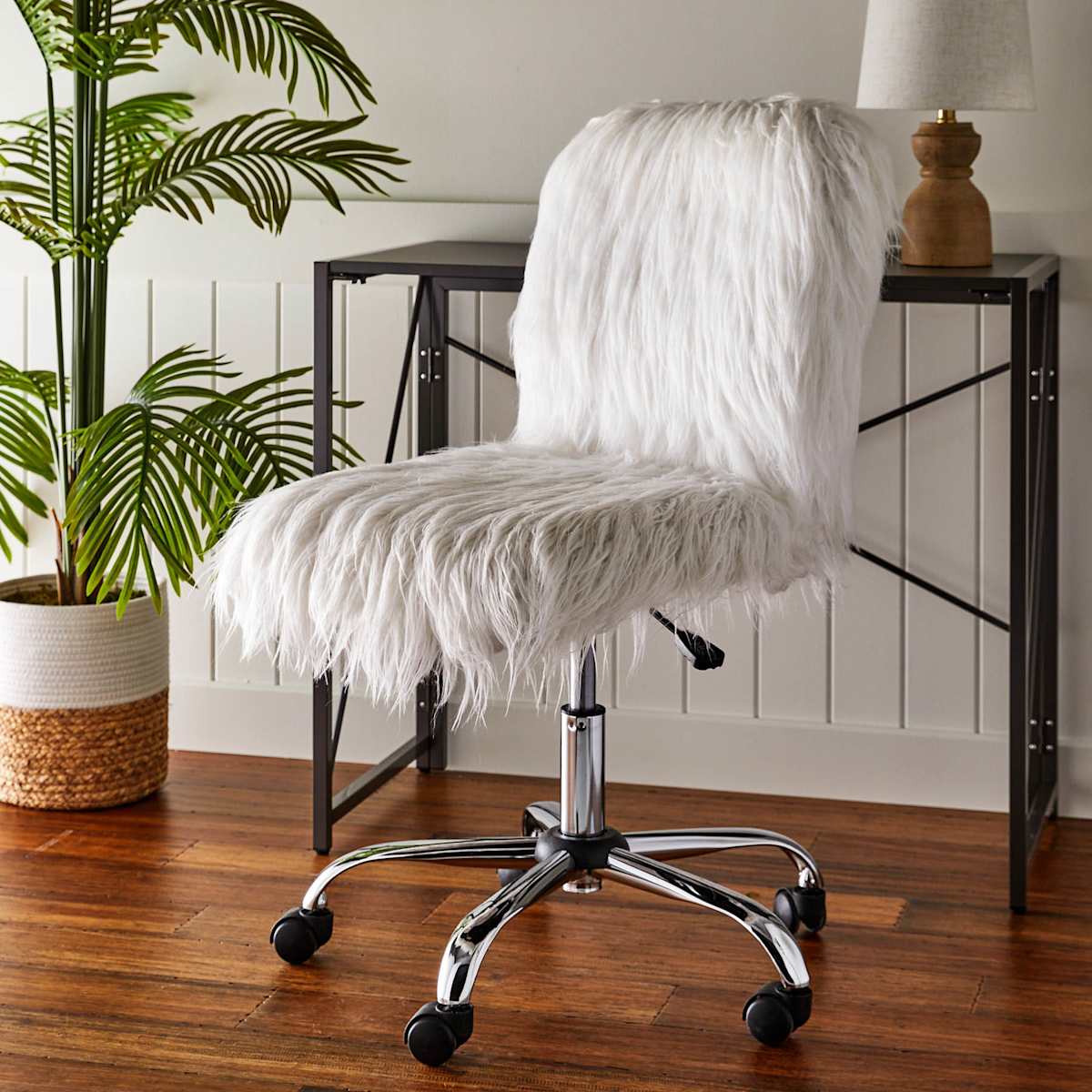 White Fur Office Chair At Home