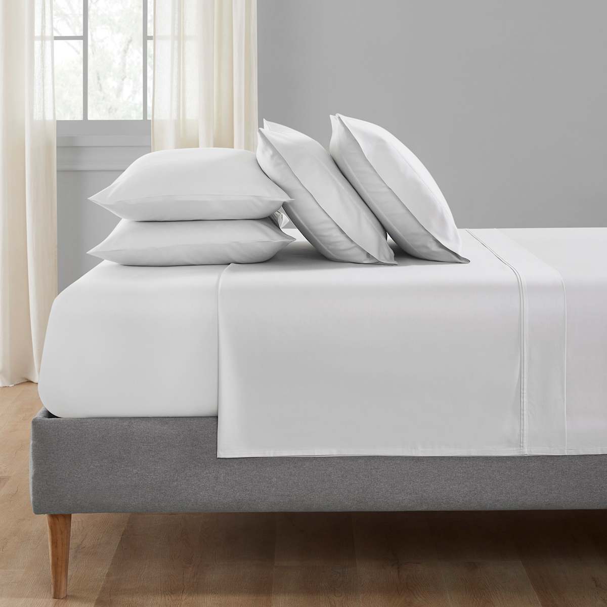 Providence 6Piece Light Grey 100 Egyptian Cotton Sateen Sheet Set, Queen