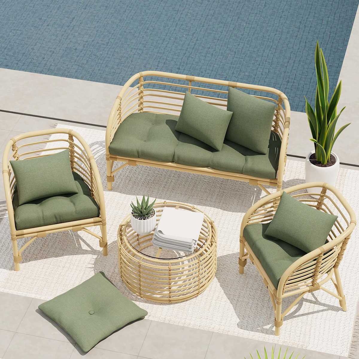 Honeybloom Endive Green Premium Outdoor Wicker Seat Cushion