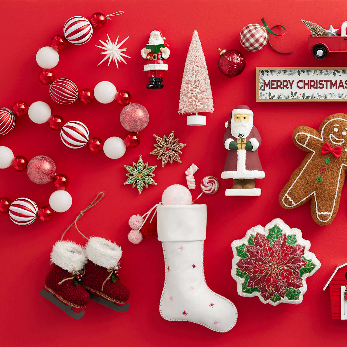 Red White Ornament Garland 72in Christmas Tree Decor At Home