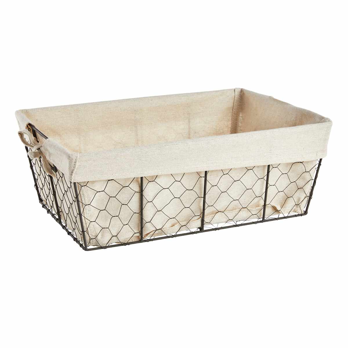 Metal Wire Storage Basket with Burlap Liner Large