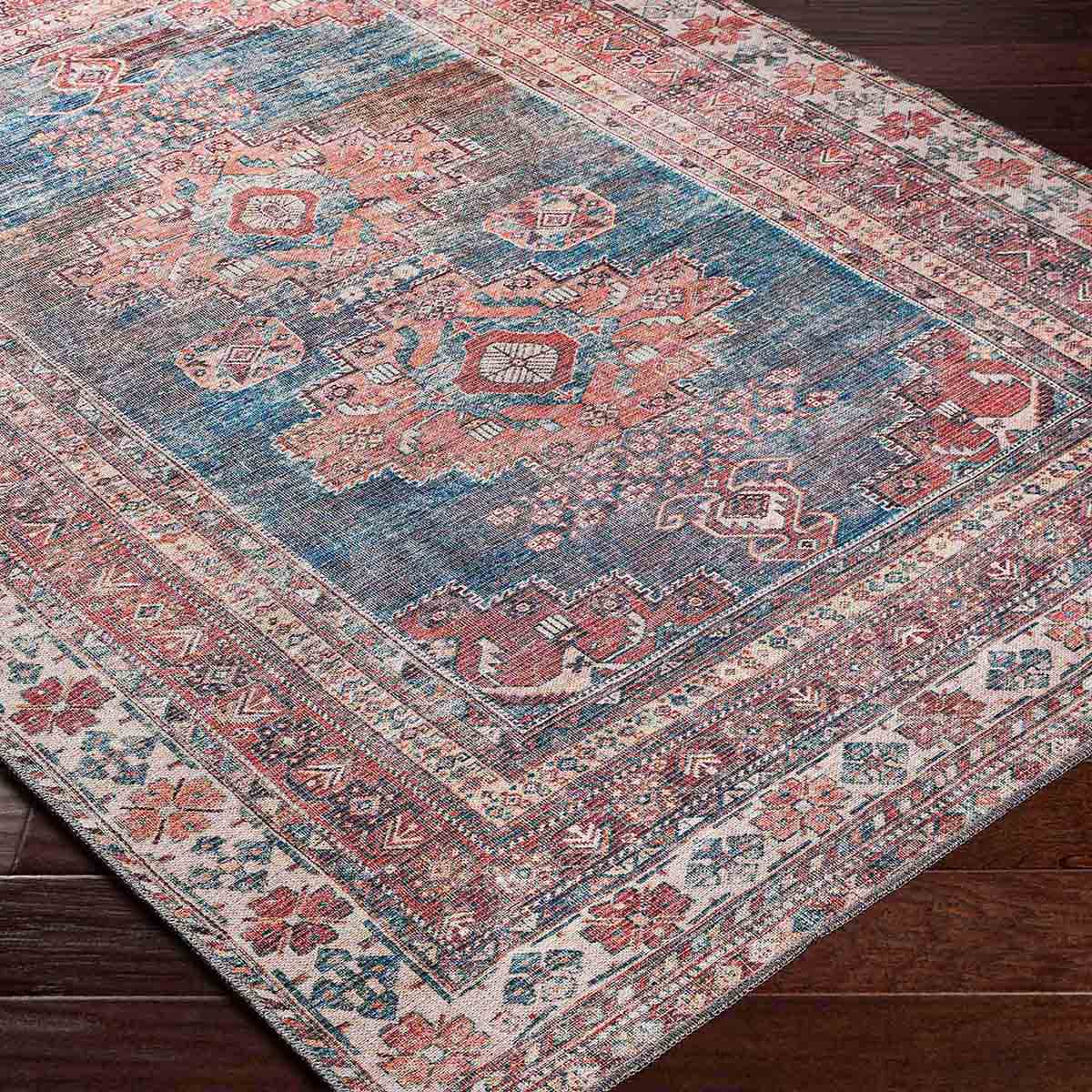 2枚セット【シビラ】アマポラス　キルトケット　シングル　レッド　ブルー B859) Colin Red & Blue Multi Medallion Washable Area Rug, 5x7