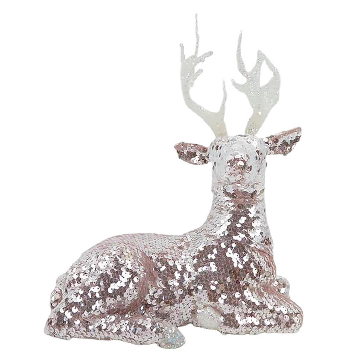 Pink Sequin Deer with White Glass Tree 3-Piece Set