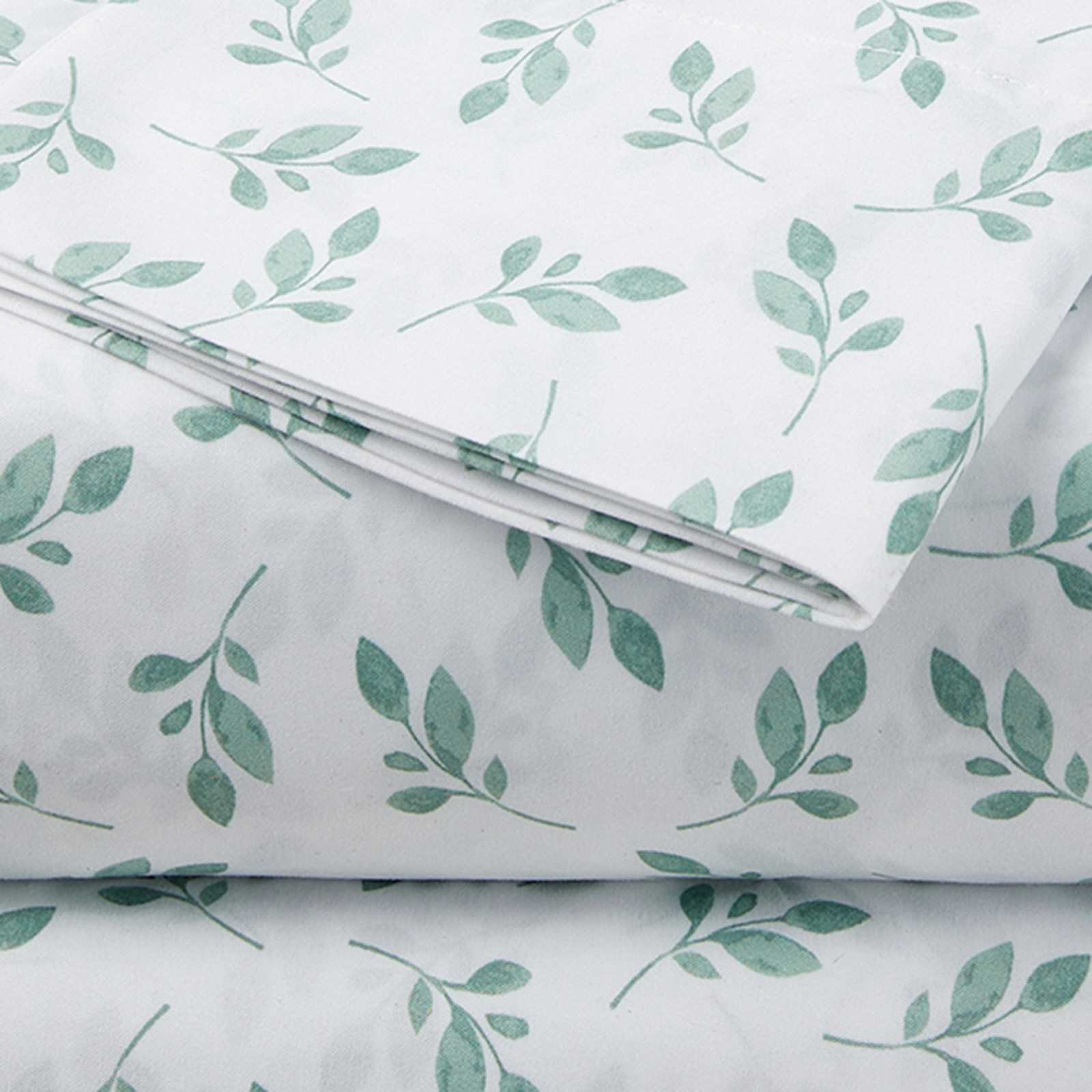 4Piece White Eucalyptus Print Microfiber Essential Sheet Set, Queen