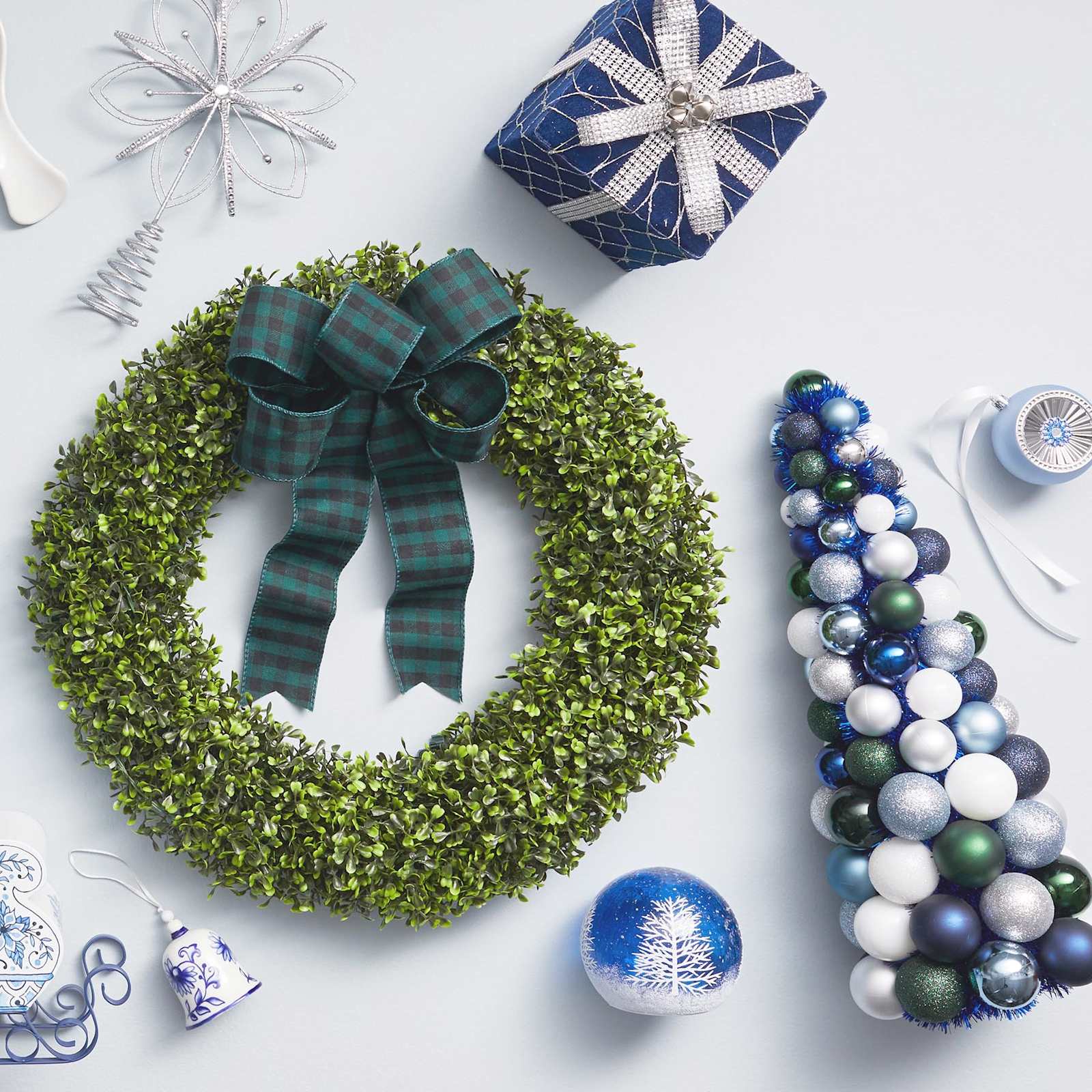 Providence Pomegranate Blue Small Silver Rhinestone Gift Box Decor, 6"