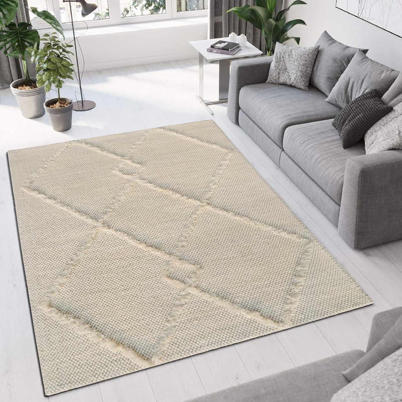 Found & Fable Ivory Diamond Patterned Wool Area Rug 8x10 | At Home