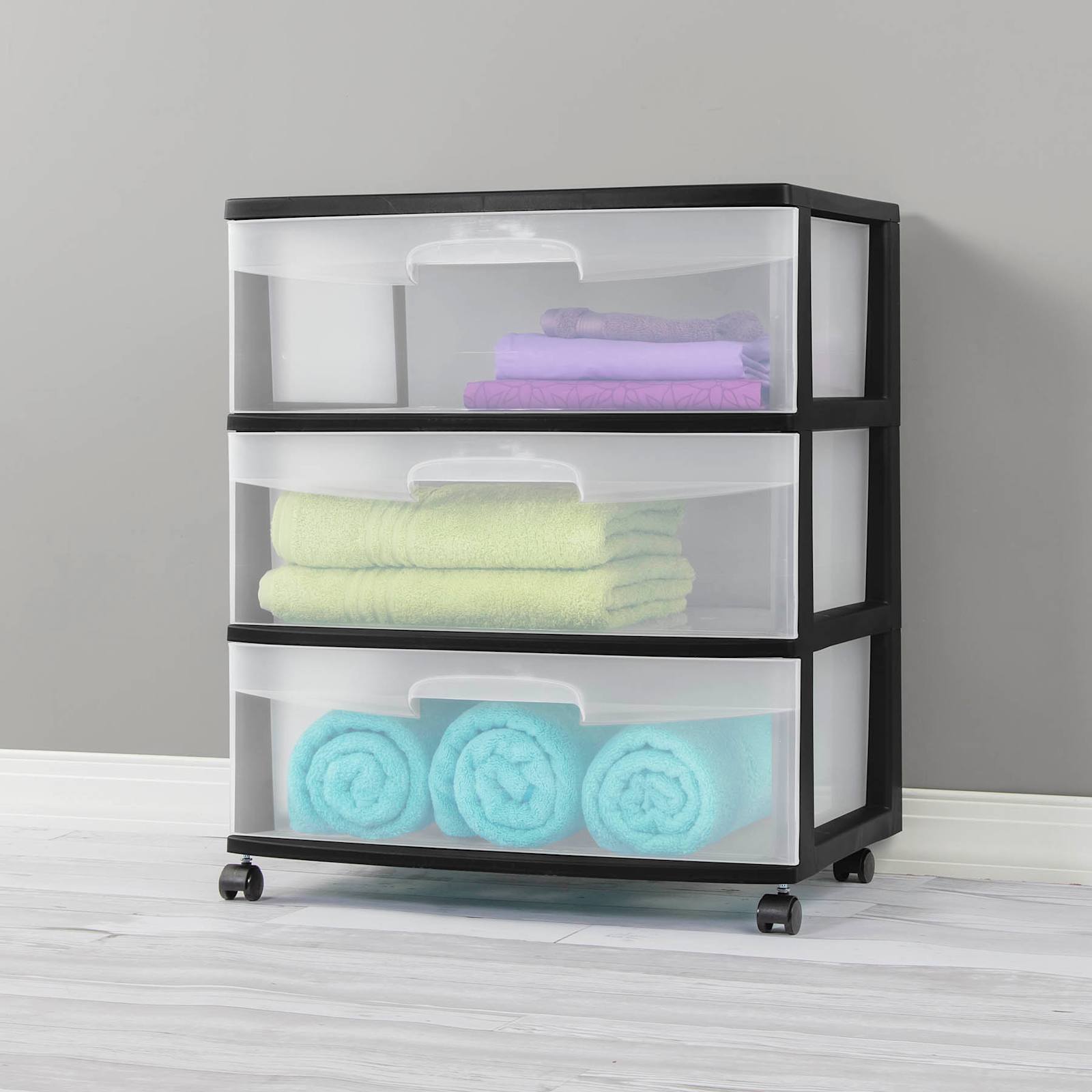 Plastic 3 Drawer Cart Wide Tower White Dorm Portable Storage Rolling