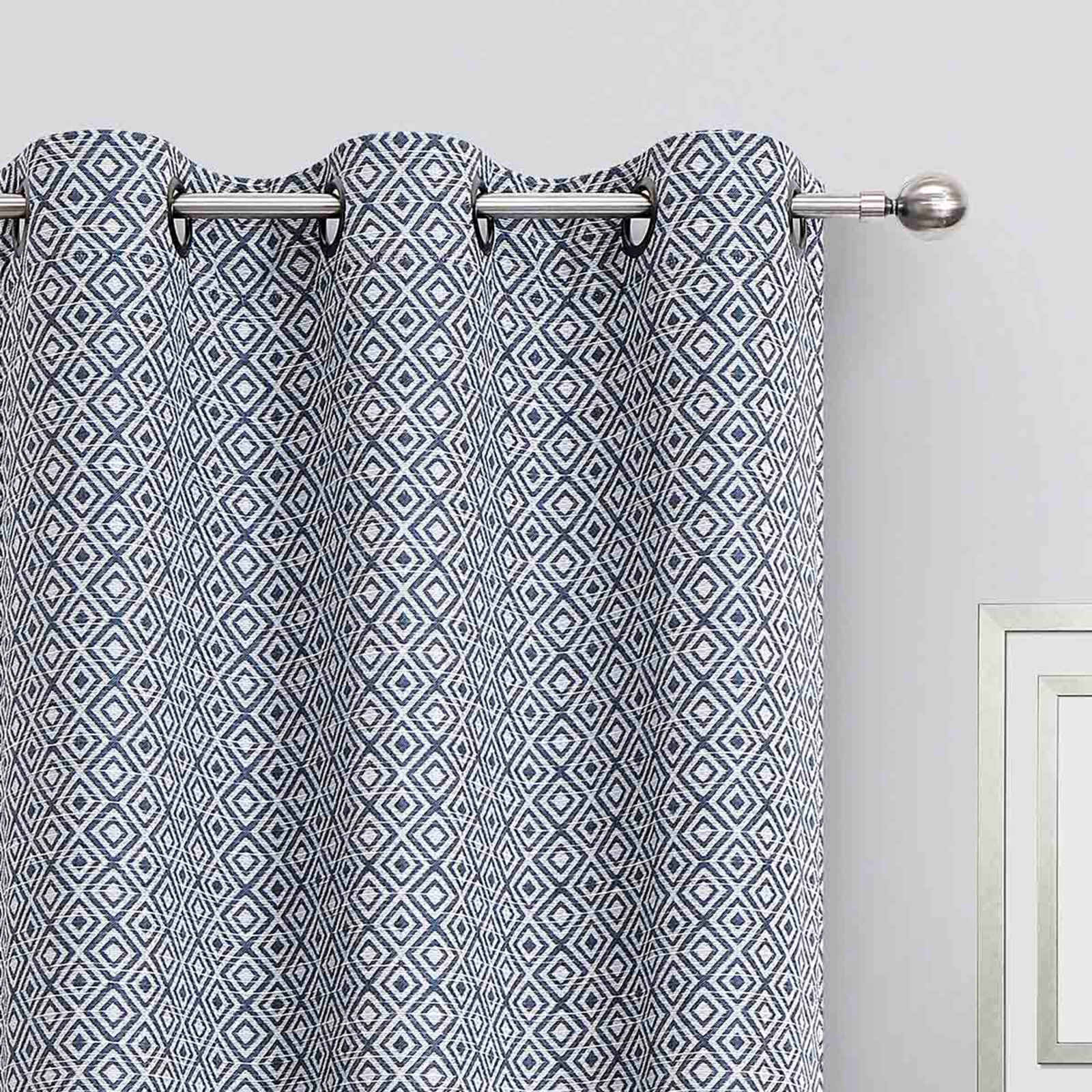 Navy Diamond Jacquard Blackout Grommet Curtain Panel, 84"