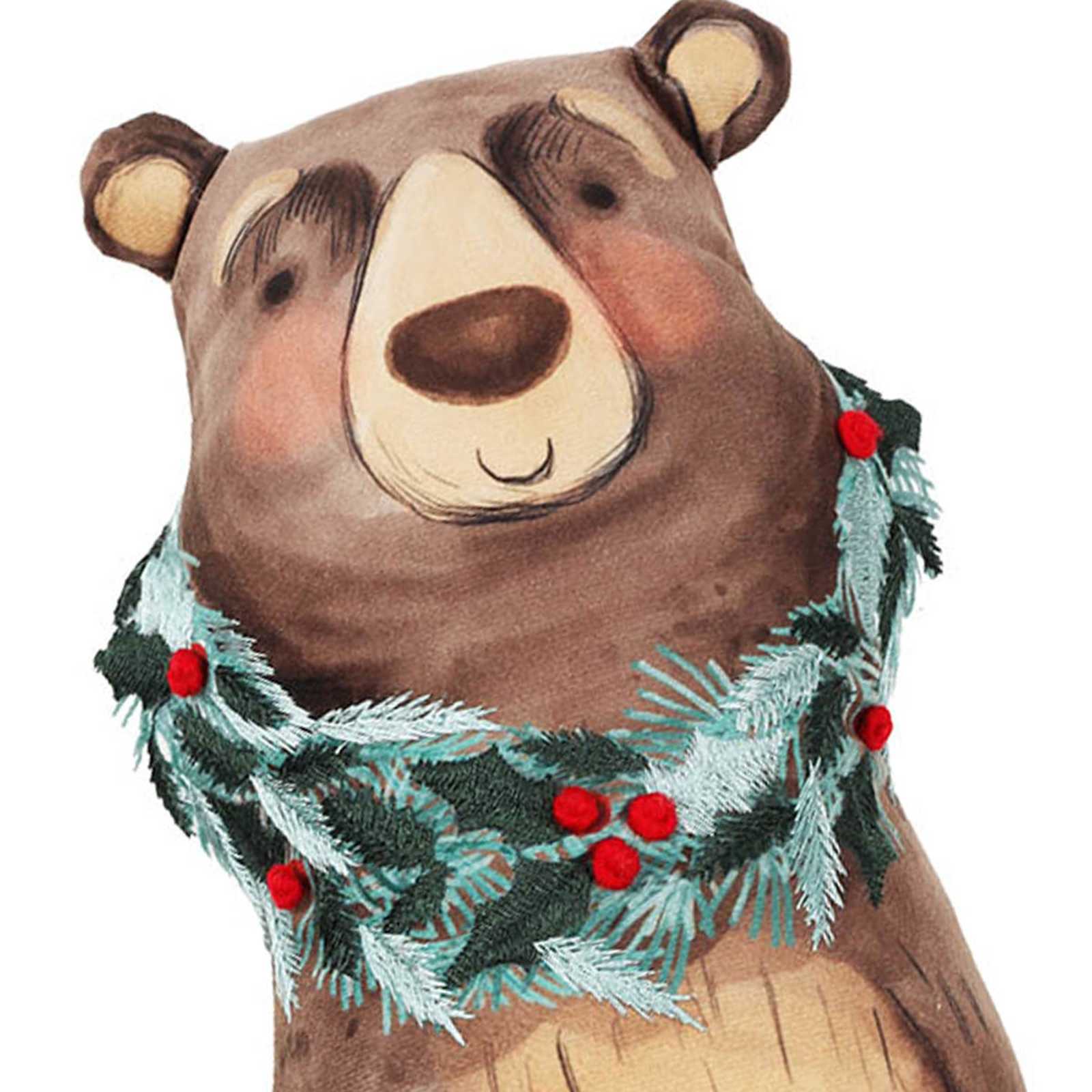 Honeybloom Festive Bear Shaped Throw Pillow, 10x18