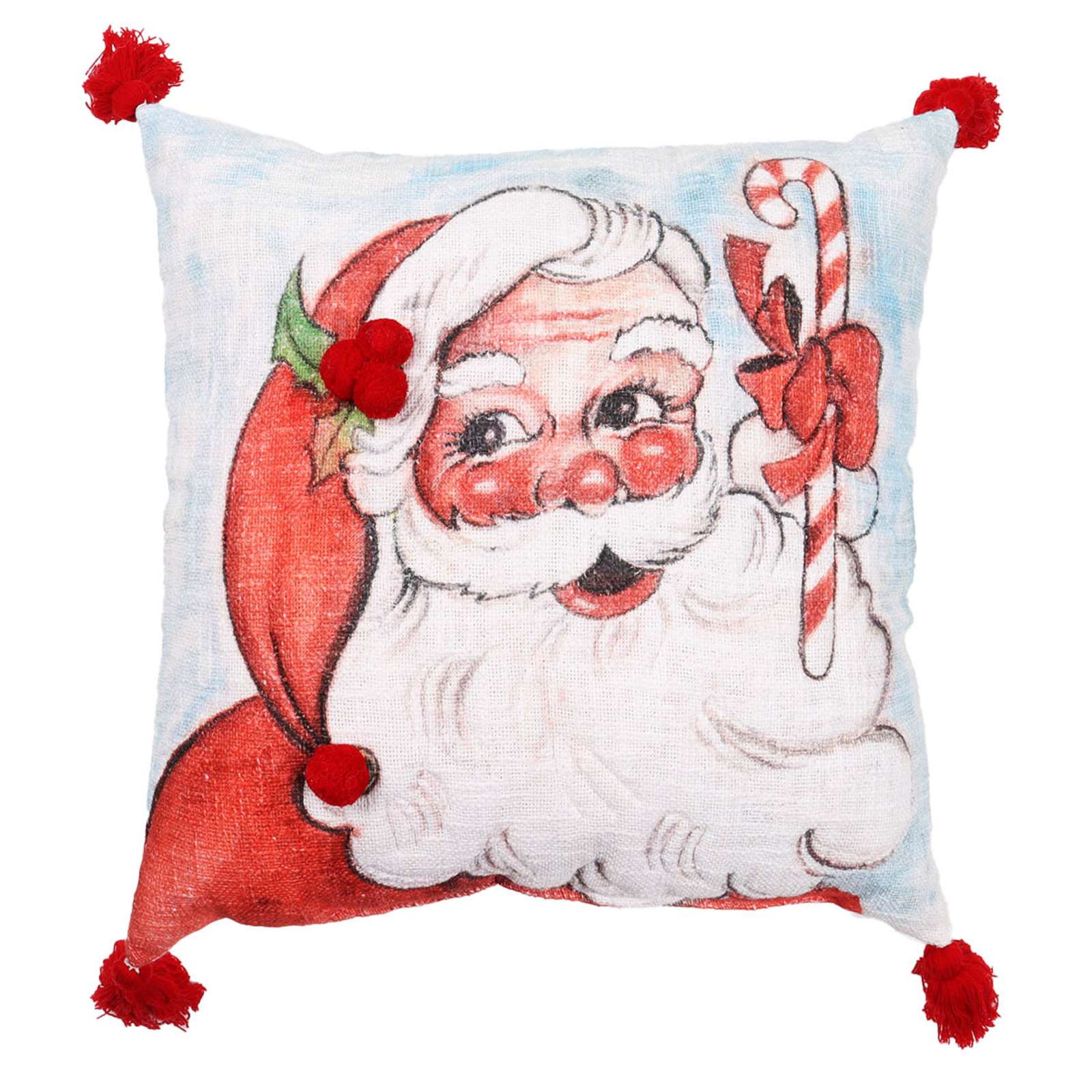 Retro Santa Printed Embroidery Throw Pillow, 18"