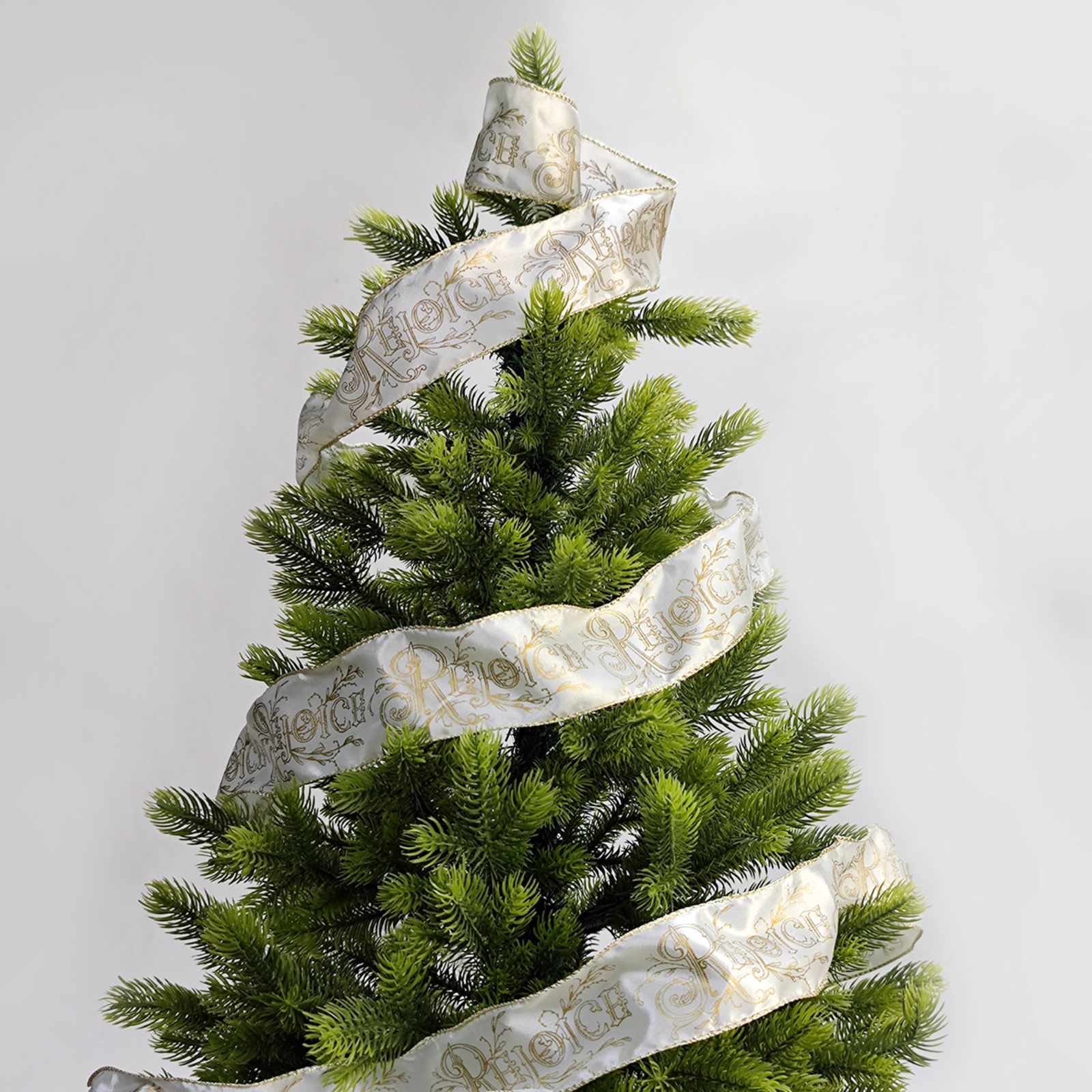 Providence 2.5in White Gold Peace Ribbon 10yd Christmas Indoor Decor