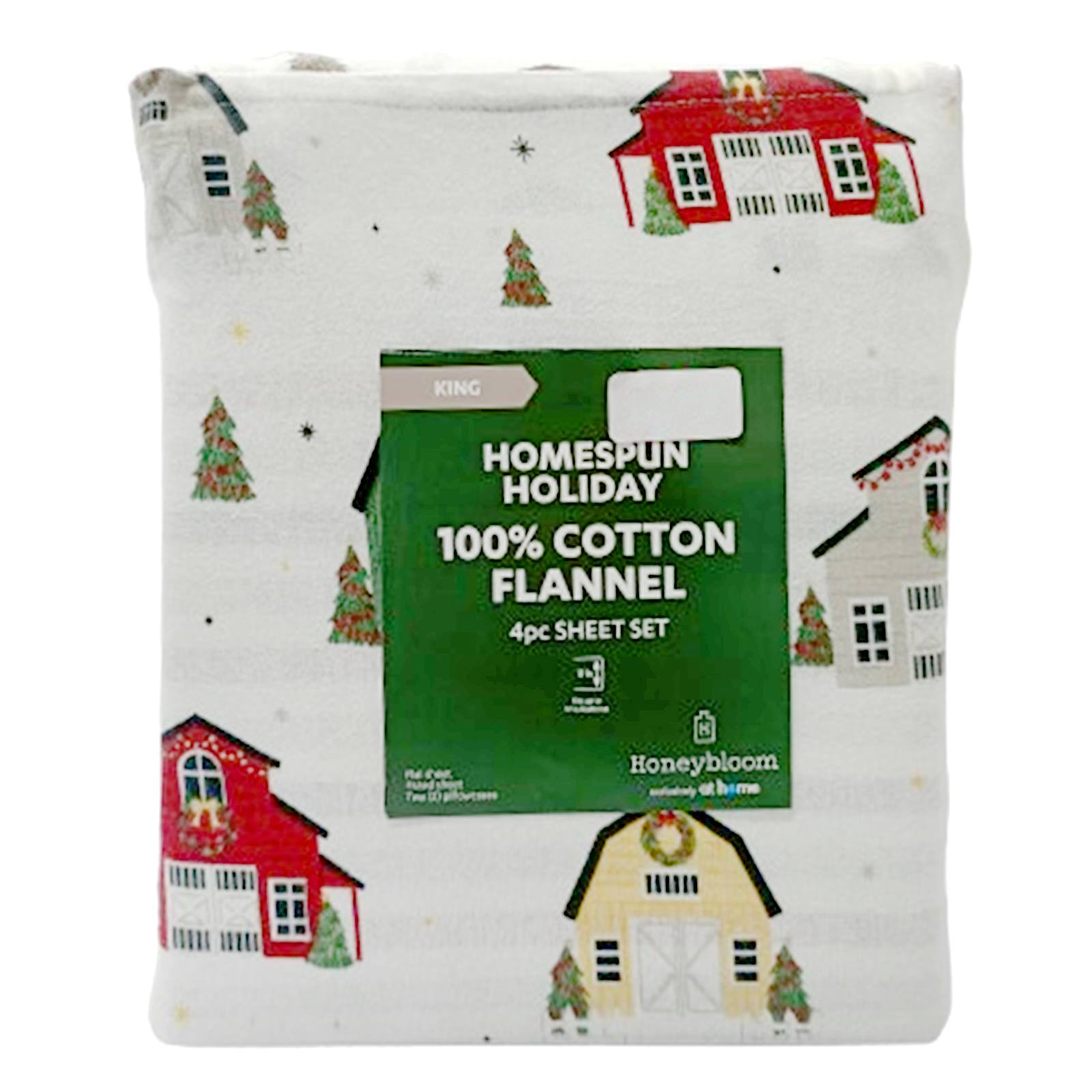 Homespun Holiday Barn Print Flannel Sheet Set King Cozy Holiday