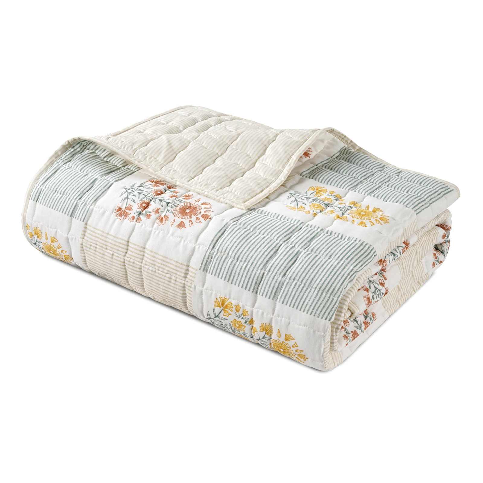 Honeybloom 3 Piece Floral Block Print Gauze Quilt Set King Honeybloom 3 Piece Floral Block Print Gauze Quilt Set King
