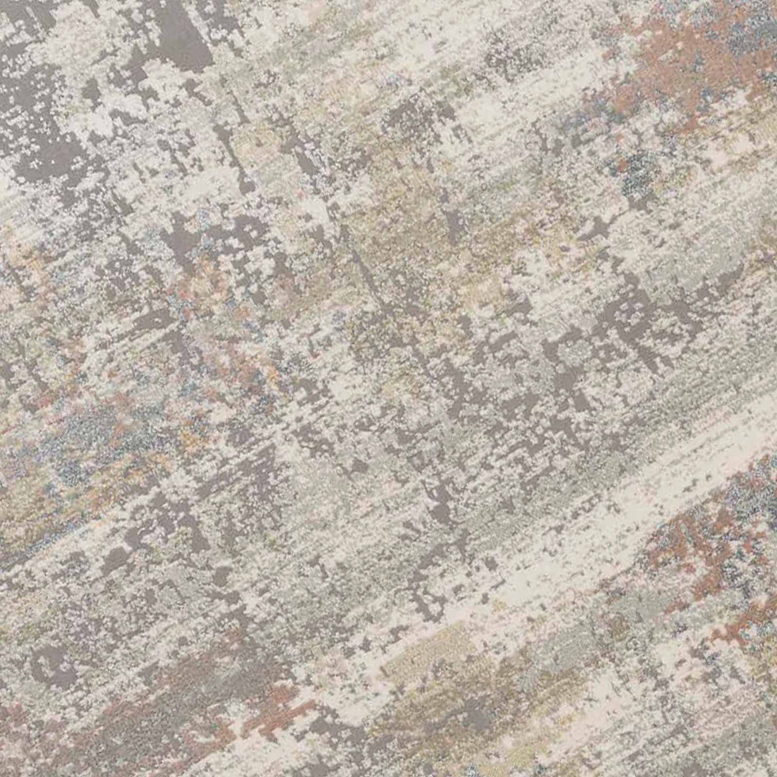 (B606) Villa Abstract Distressed Ivory & Grey Area Rug, 5x8