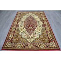 (B33) Ivory & Red Traditional Teardrop Design Area Rug, 5x7