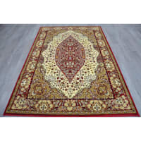 (B33) Ivory & Red Traditional Teardrop Design Accent Rug, 2x4
