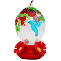 Hand Painted Embossed Glass Hummingbird Feeder, 26oz