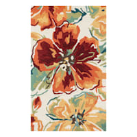 (A138) Summerton Ivory & Red Multicolor Floral Hooked Area Rug, 3x5