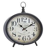 Metal Oval Black Round Tabletop Clock, 12"
