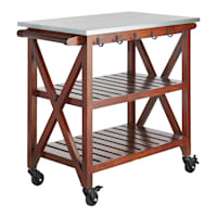 Antwerp Wooden Bar Cart with Metal Top & Towel Hooks