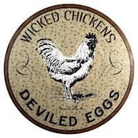 24X24 Wicked Chickens Deviled Eggs Round Wood Board Wall Art