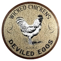 Wicked Chickens Deviled Eggs Round Wooden Board Wall Art, 24"