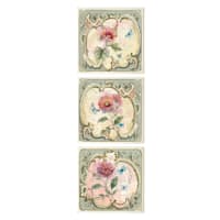 8X8 3-Pc Antique Floral Art Wood Plaques