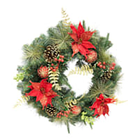 Glittered Poinsettia, Ornament & Pine Wreath, 24"
