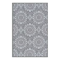 (D375) Gray Medallion & Geometric Patterned Accent Rug, 3x4