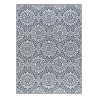 (D375) Gray Medallion & Geometric Patterned Area Rug, 5x7