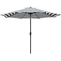 Black Awning Striped Outdoor Crank & Tilt Steel Umbrella, 9'