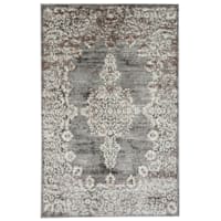 (D393) Grey & White Faded Antique Looking Medallion Rug, 5x7
