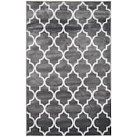 (D394) Dark Gray & White Quatrefoil Design Area Rug, 8x10