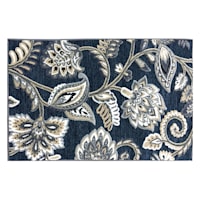 Arrington Navy Floral High-Low Washable Accent Rug, 2x4