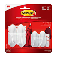 Command Small & Medium Designer Hook Value Pack, 2-Hooks of Each Size, 2-Strips of Each Size & Pack, White