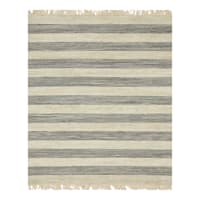 (D582) Honeybloom Black Striped Woven Area Rug, 5x7