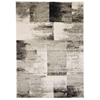 (B501) Ivory & Gray Abstract Block Area Rug, 5x8