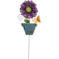 Purple Flower with Blue Pot Yard Pick, 22"