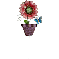 Pink Flower with Purple Pot Yard Pick, 22"