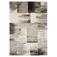 (B501) Ivory & Gray Abstract Block Area Rug, 8x10