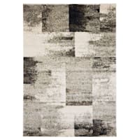 (B501) Ivory & Grey Abstract Block Runner, 2x6