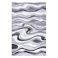 (B511) Soho Grey & Cream Waves Area Rug, 5x7